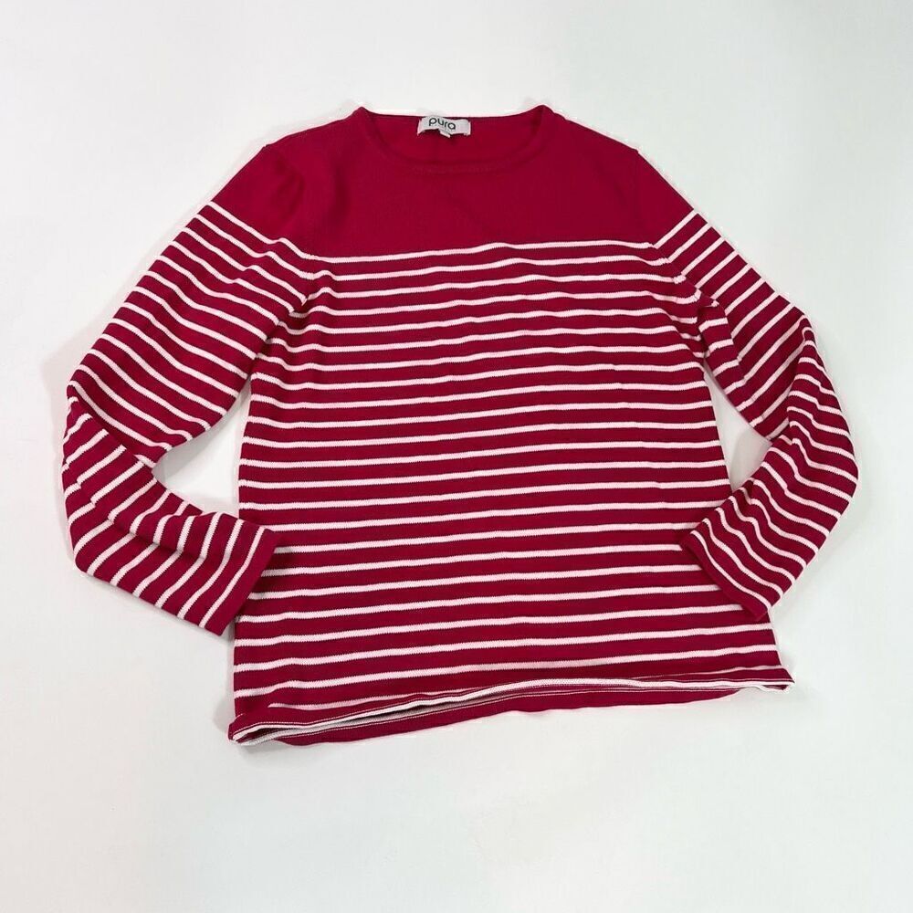 Pura Cashmere Sweater Womens Medium Red White Stripes Knitted Pullover